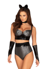 Seksowny kostium kocicy z materiału imitującego lateks