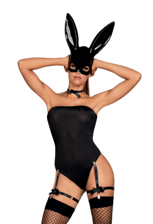 Strój króliczek z maską na twarz, chokerem i pończochami