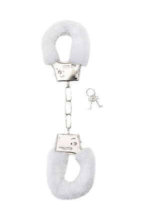 Białe, delikatne kajdanki z futerkiem