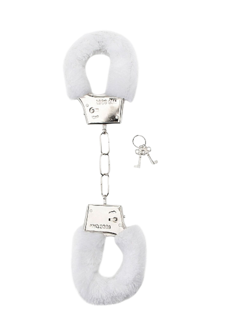 Białe, delikatne kajdanki z futerkiem