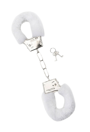 Białe, delikatne kajdanki z futerkiem