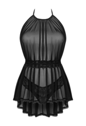 Seksowna koszulka z delikatnej siateczki z falbaniastym dołem