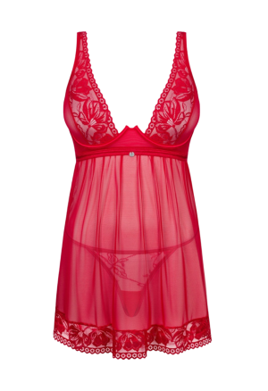 Czerwona babydoll z koronki oraz siateczki