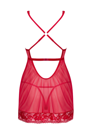Czerwona babydoll z koronki oraz siateczki