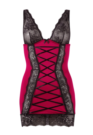 Czerwono-czarna koszulka z ozdobnym, gorsetowym sznurowaniem