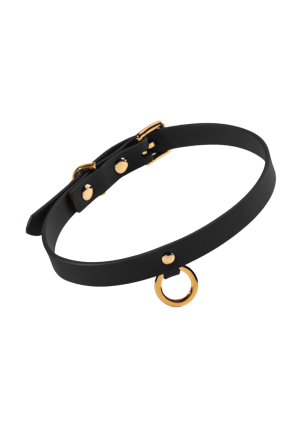 Delikatny, skórzany choker ze złotym ringiem