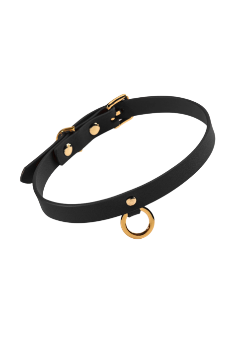 Delikatny, skórzany choker ze złotym ringiem