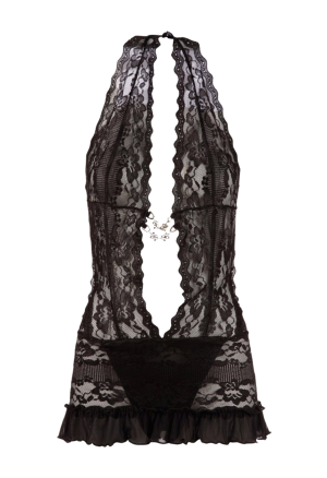 Oryginalna, koronkowa koszulka z wszytymi stringami bez kroku