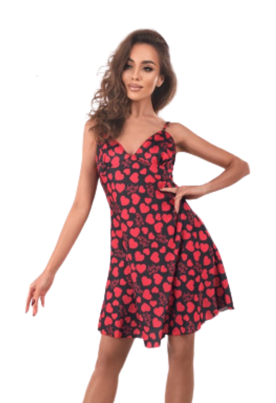 Fantastyczna, satynowa haleczka w kolorze czarnym z wzorem w kształcie czerwonych serduszek