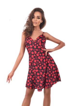 Fantastyczna, satynowa haleczka w kolorze czarnym z wzorem w kształcie czerwonych serduszek