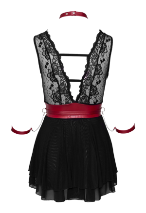 Delikatna, czarna koszulka z uprzężami na ręce i szyję