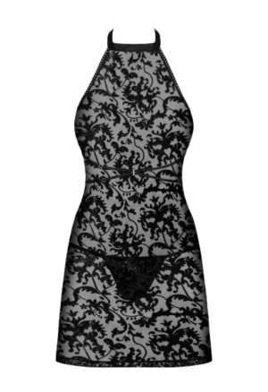 Czarna, koronkowa koszulka ze stringami