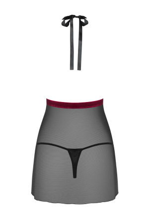 Babydoll i stringi z kontrastującą, welurową tasiemką w kolorze bordo