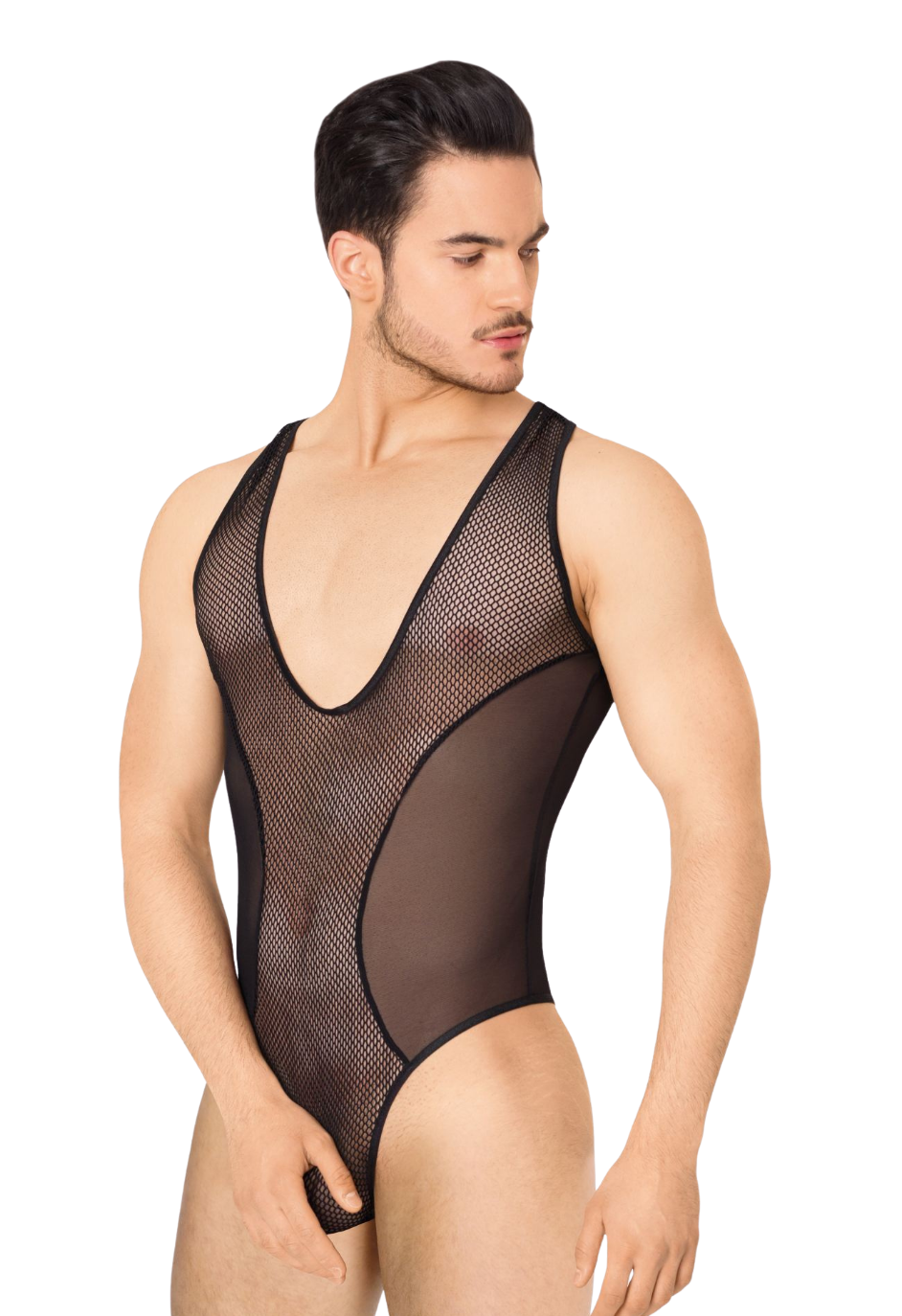 Męskie body z przeźroczystej siateczki