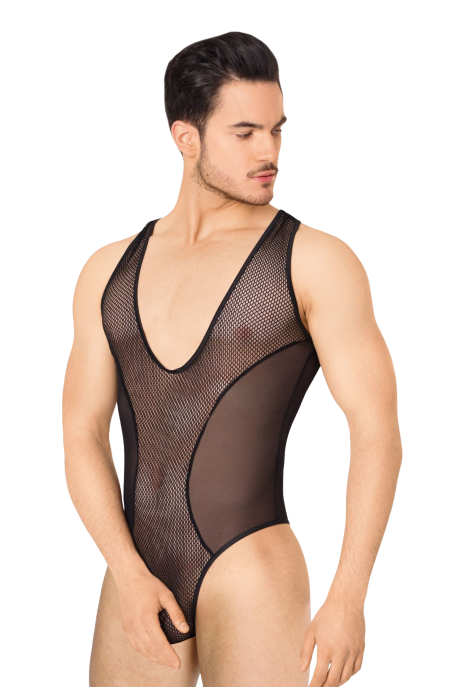 Męskie body z przeźroczystej siateczki