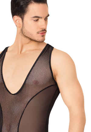 Męskie body z przeźroczystej siateczki