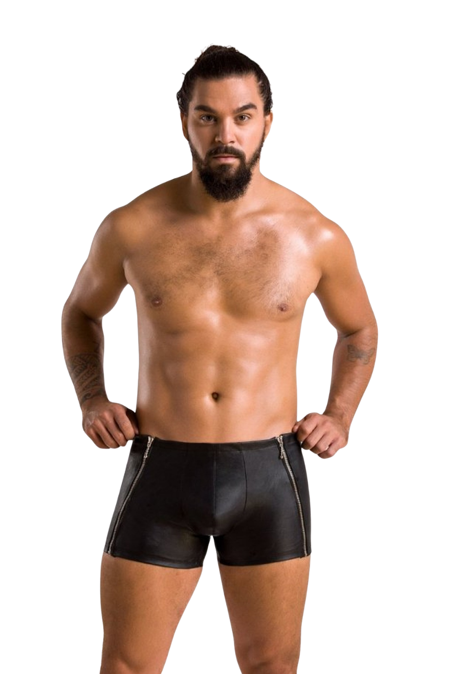 Wyrafinowane, czarne bokserki męskie z suwakami po bokach