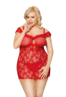 Prześwitująca koszulka zdobiona koronką, czerwona, +SIZE