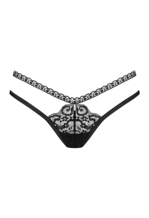 Czarne stringi ozdobione motywem z koronki