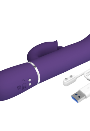 Fioletowy wibrator króliczek z funkcją delikatnych uderzeń i języczka