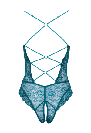 Zmysłowe, turkusowe body z otwartym krokiem