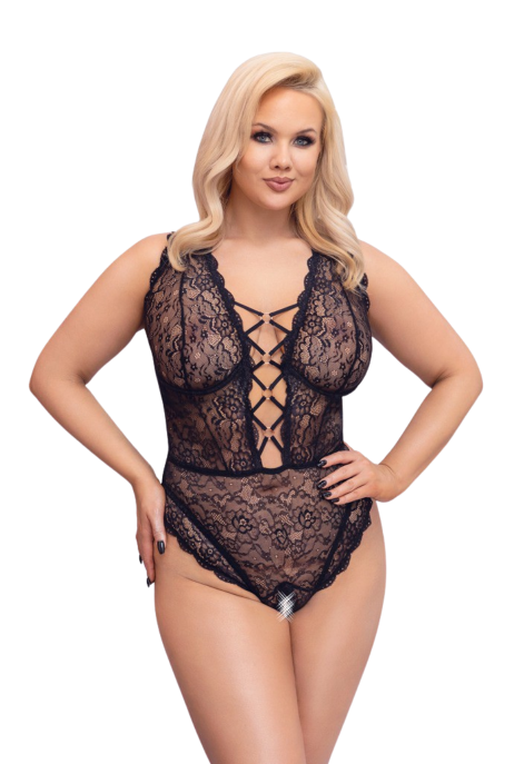 Powabne, koronkowe body z odkrytym kroczem - Plus Size