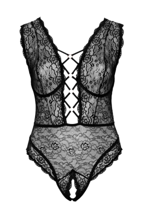 Powabne, koronkowe body z odkrytym kroczem - Plus Size