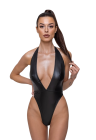 Czarne, matowe body z bardzo głębokim dekoltem