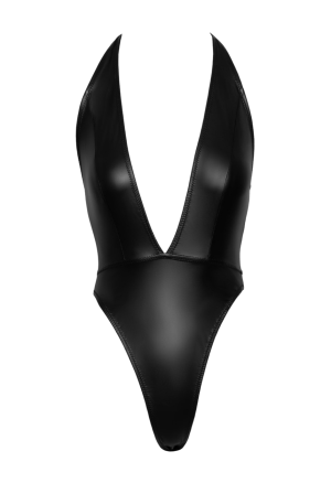 Czarne, matowe body z bardzo głębokim dekoltem