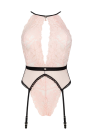 Czarujące body w pięknym kolorze różu wykończone czarnymi wstawkami