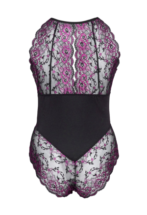 Body z kwiecistą koronką z wycięciem z przodu i tyłu