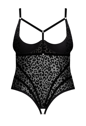 Kuszące otwarte body z aksamitnym zwierzęcym motywem