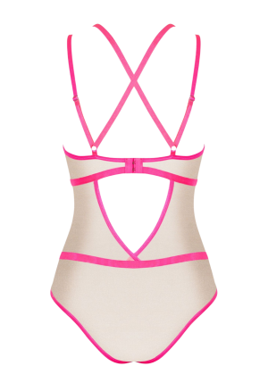 Prześwitujące, połyskujące body z różową lamówką