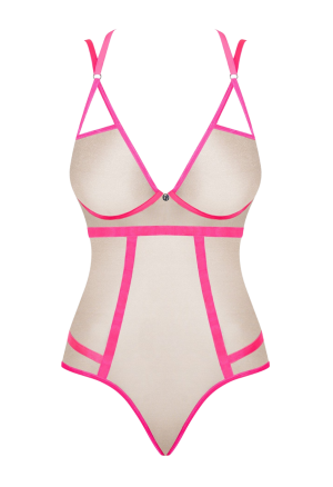 Prześwitujące, połyskujące body z różową lamówką