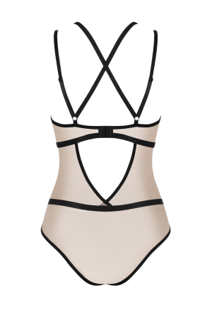 Seksowne, beżowe body z czarną lamówką