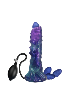 Fantazyjne  dildo z funkcją pompowania i przyssawką + zestaw jajek - 22,4 cm