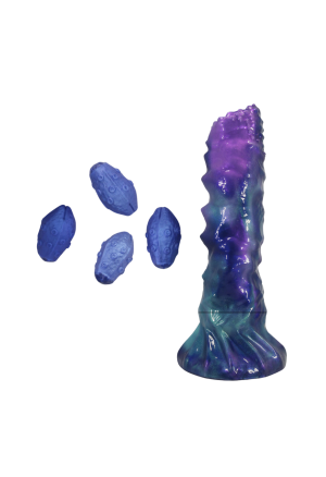 Fantazyjne  dildo z funkcją pompowania i przyssawką + zestaw jajek - 22,4 cm