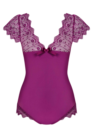Purpurowe, koronkowe body z gładkiej tkaniny