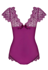 Purpurowe, koronkowe body z gładkiej tkaniny