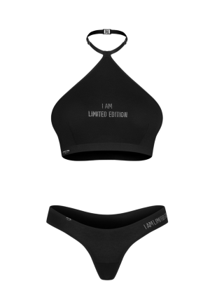Czarny komplet bielizny z błyszczącym napisem „I AM LIMITED EDITION”