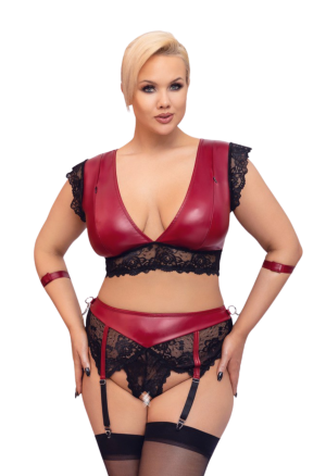 Ponętny zestaw bielizny w kolorze czerwonym z koronką - Plus Size