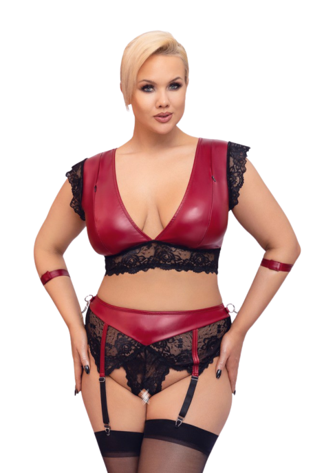 Ponętny zestaw bielizny w kolorze czerwonym z koronką - Plus Size