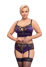 Piękny, uwodzicielski komplet bielizny z fioletowej satyny z elementami koronki - Plus Size