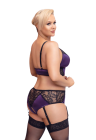 Piękny, uwodzicielski komplet bielizny z fioletowej satyny z elementami koronki - Plus Size