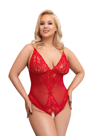 Ogniste, uwodzicielskie body z czerwonej koronki - Plus Size