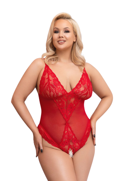 Ogniste, uwodzicielskie body z czerwonej koronki - Plus Size