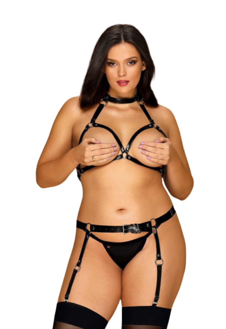 Czarny pas do pończoch w postaci uprzęży w rozmiarze plus size