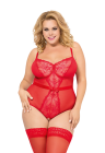 Zmysłowe body z otwartym krokiem - plus size, czerwone