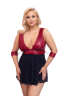 Ponętna, krótka sukienka z czerwoną górą i kajdankami na łańcuszkach - Plus Size