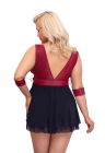 Ponętna, krótka sukienka z czerwoną górą i kajdankami na łańcuszkach - Plus Size